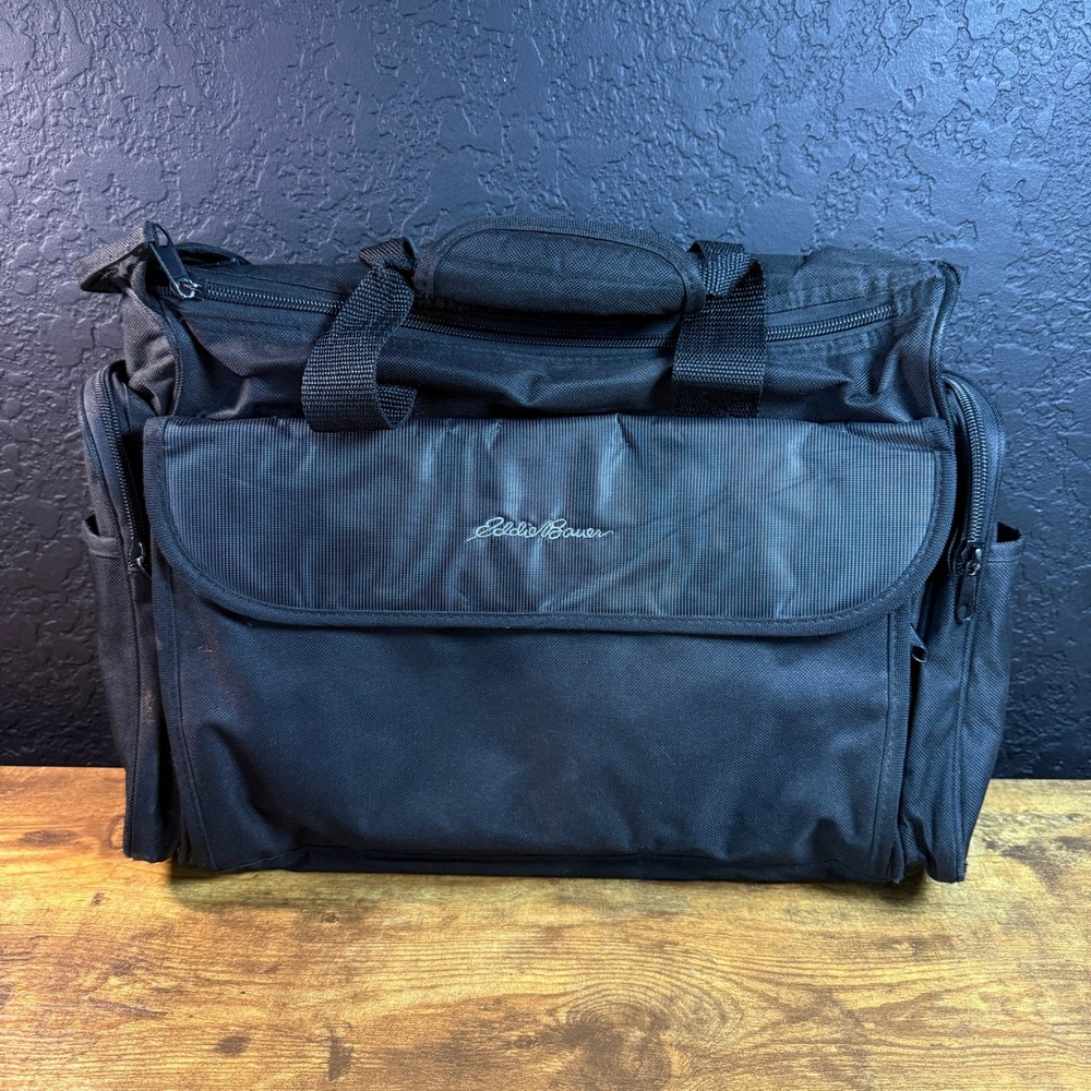 Eddie Bauer Commuter Briefcase Black Ballistic Nylon Messenger Bag Large Mens